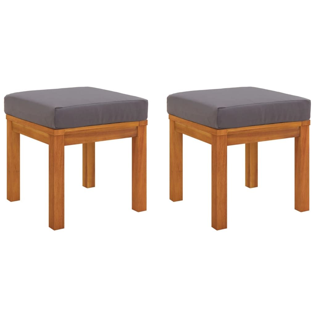 Patio Stools with Cushions 2 pcs Solid Wood Acacia - Side View