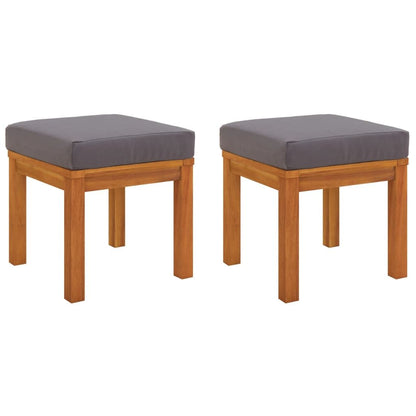 Patio Stools with Cushions 2 pcs Solid Wood Acacia - Side View