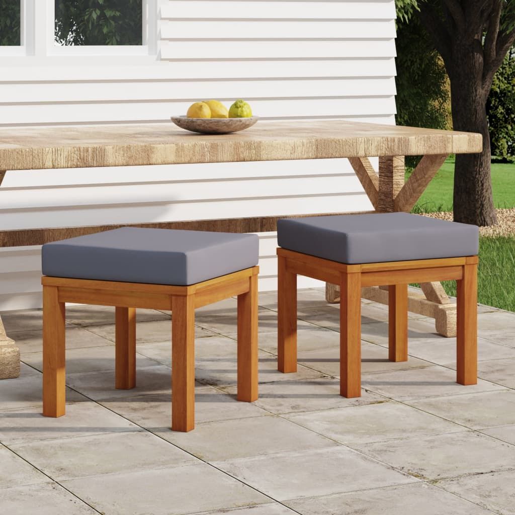 Patio Stools with Cushions 2 pcs Solid Wood Acacia - Front View