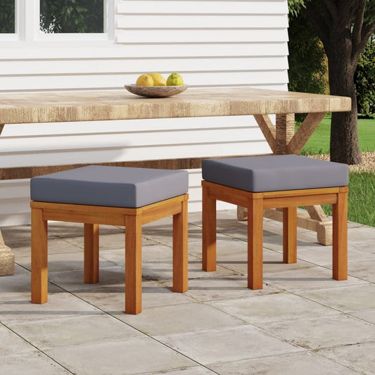 Patio Stools with Cushions 2 pcs Solid Wood Acacia - Front View
