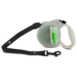 PAW Bio Retractable Leash with Green Pick-up Bags, Glow in the dark - 16ft retractable dog leash with built-in waste bag dispenser