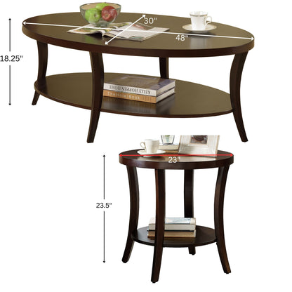 Perth 3-Piece Espresso Oval Coffee Table with End Tables Set image 7