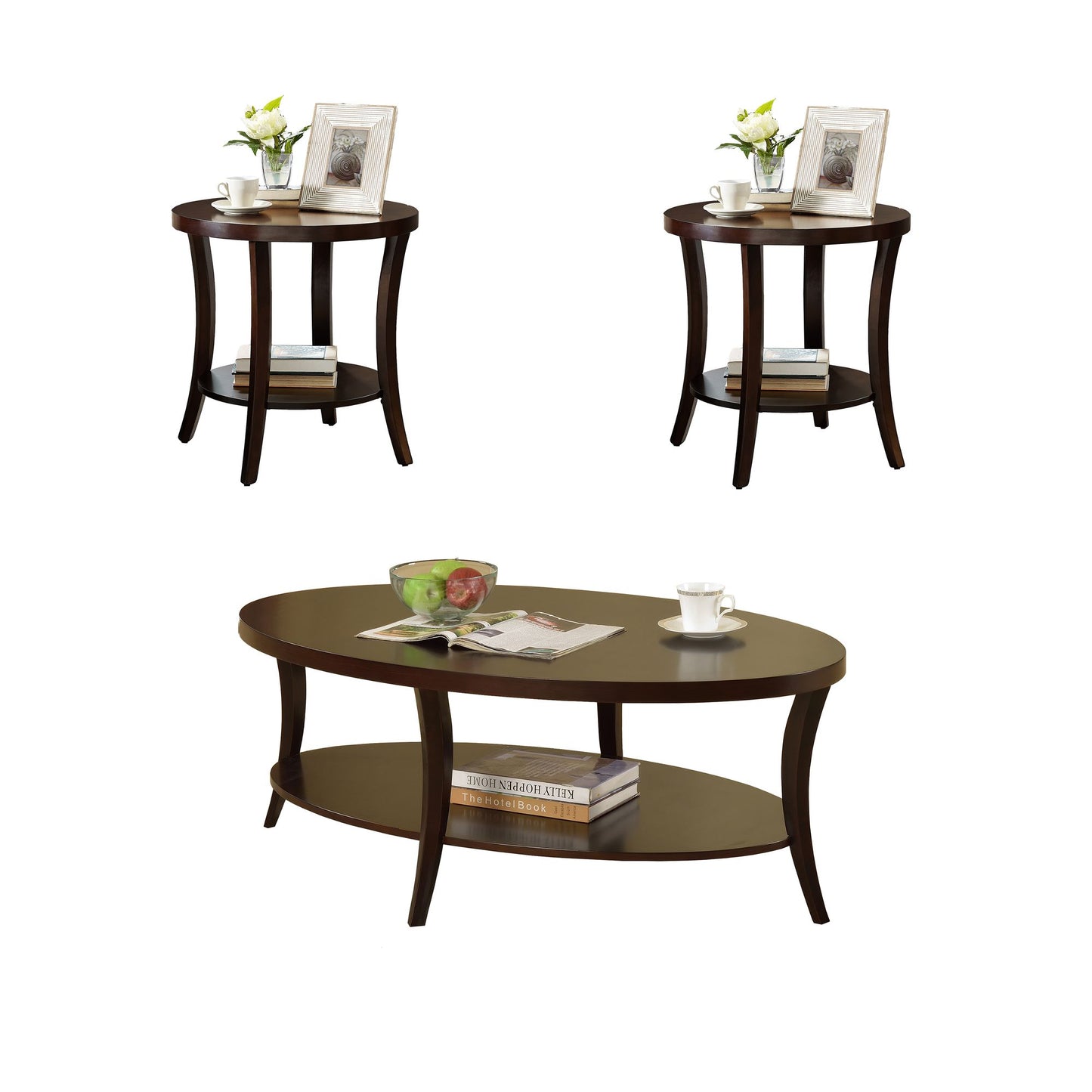 Perth 3-Piece Espresso Oval Coffee Table with End Tables Set image 3