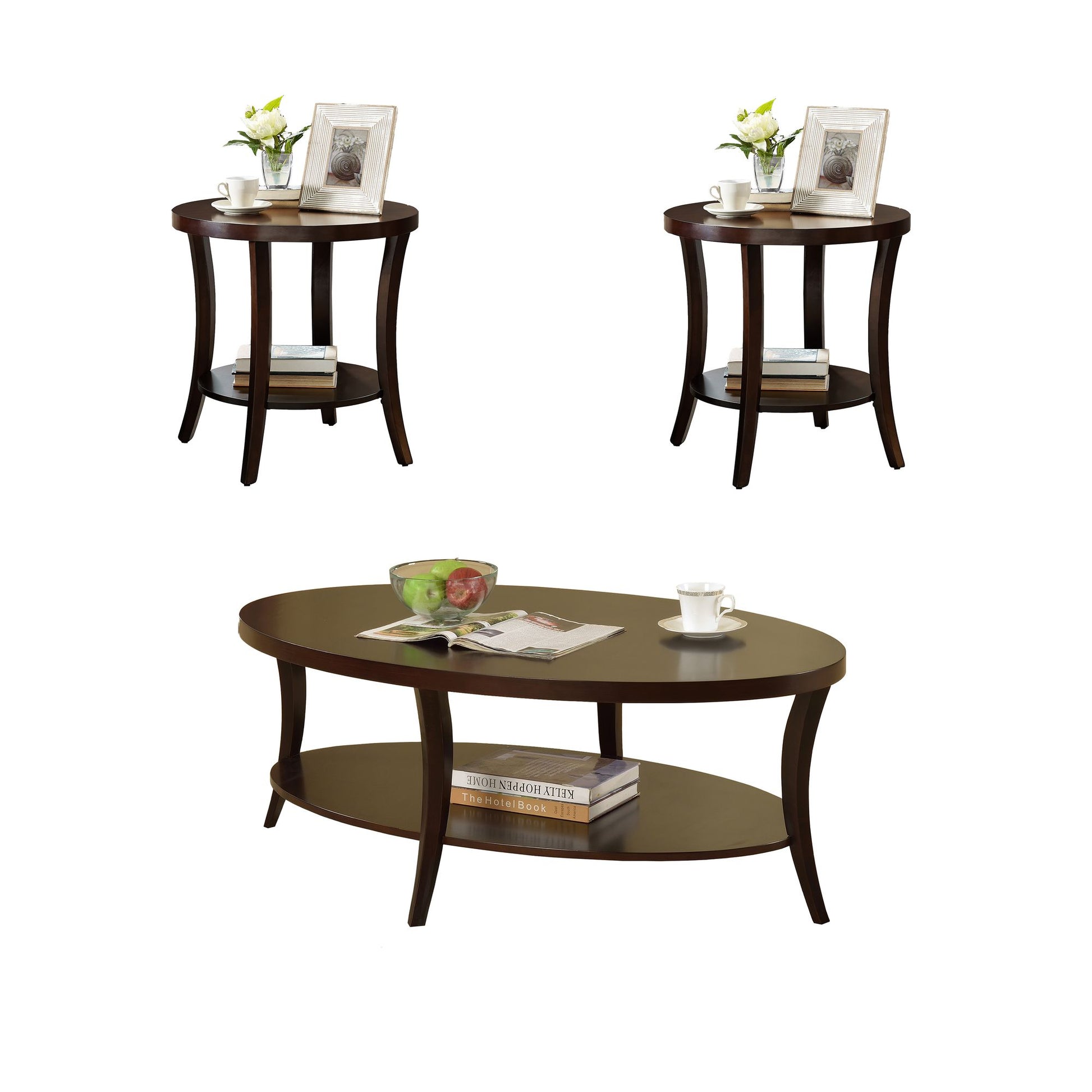 Perth 3-Piece Espresso Oval Coffee Table with End Tables Set image 3