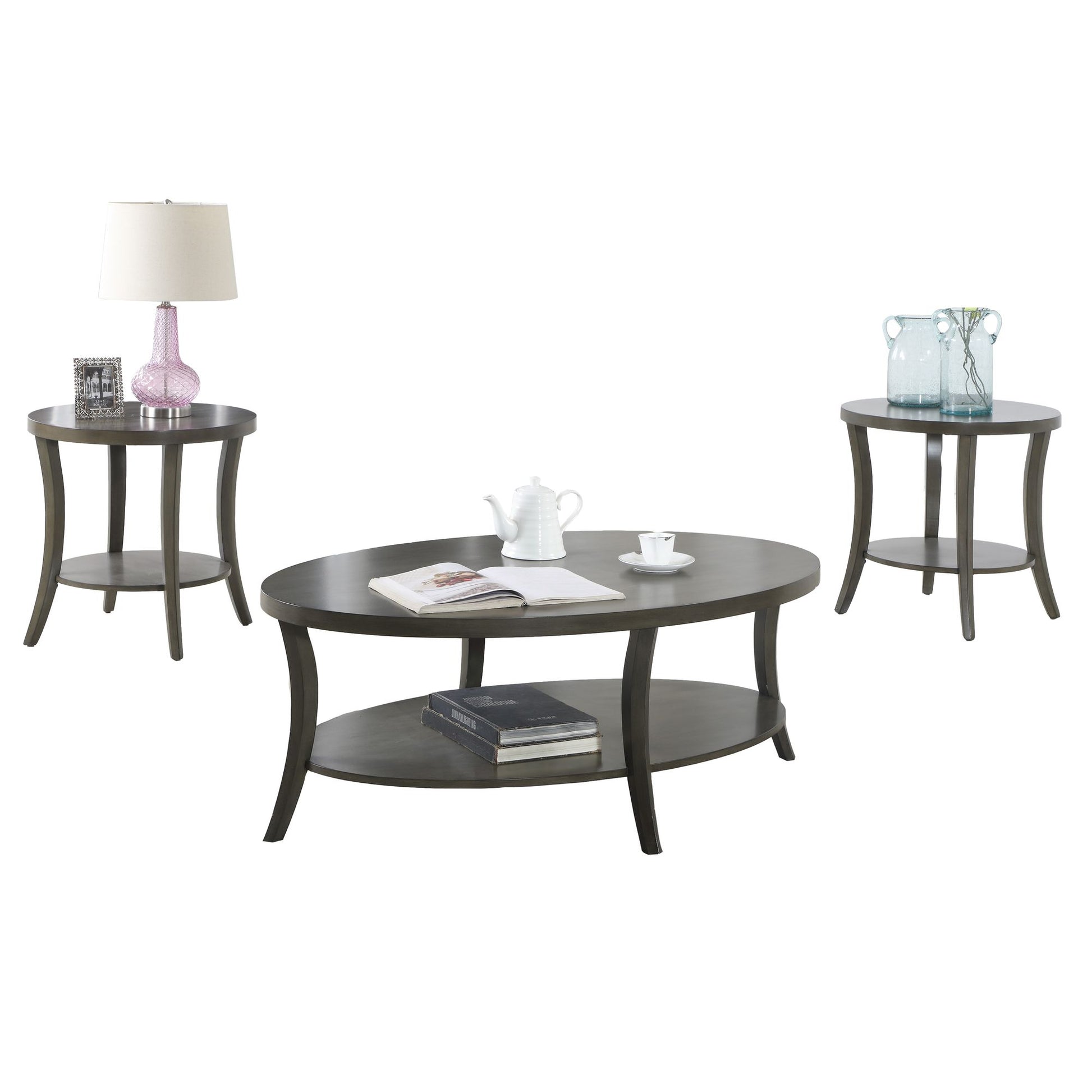 Perth Contemporary Oval Shelf Coffee Table Set, Gray image 2