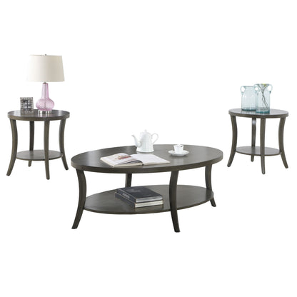 Perth Contemporary Oval Shelf Coffee Table Set, Gray image 2