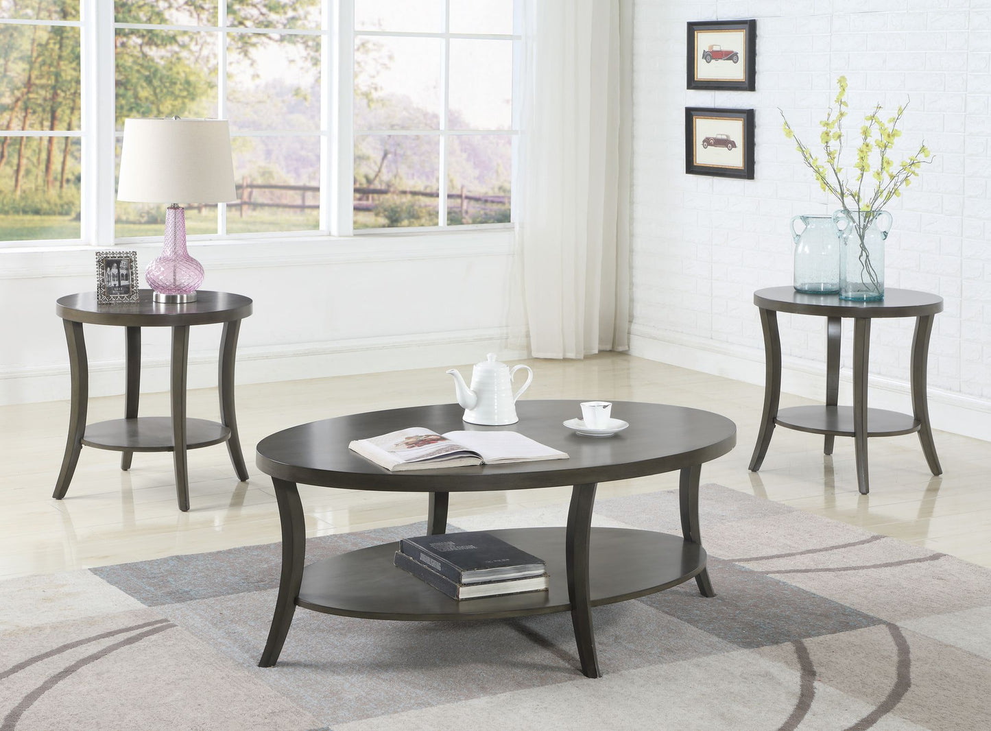 Perth Contemporary Oval Shelf Coffee Table Set, Gray image 1
