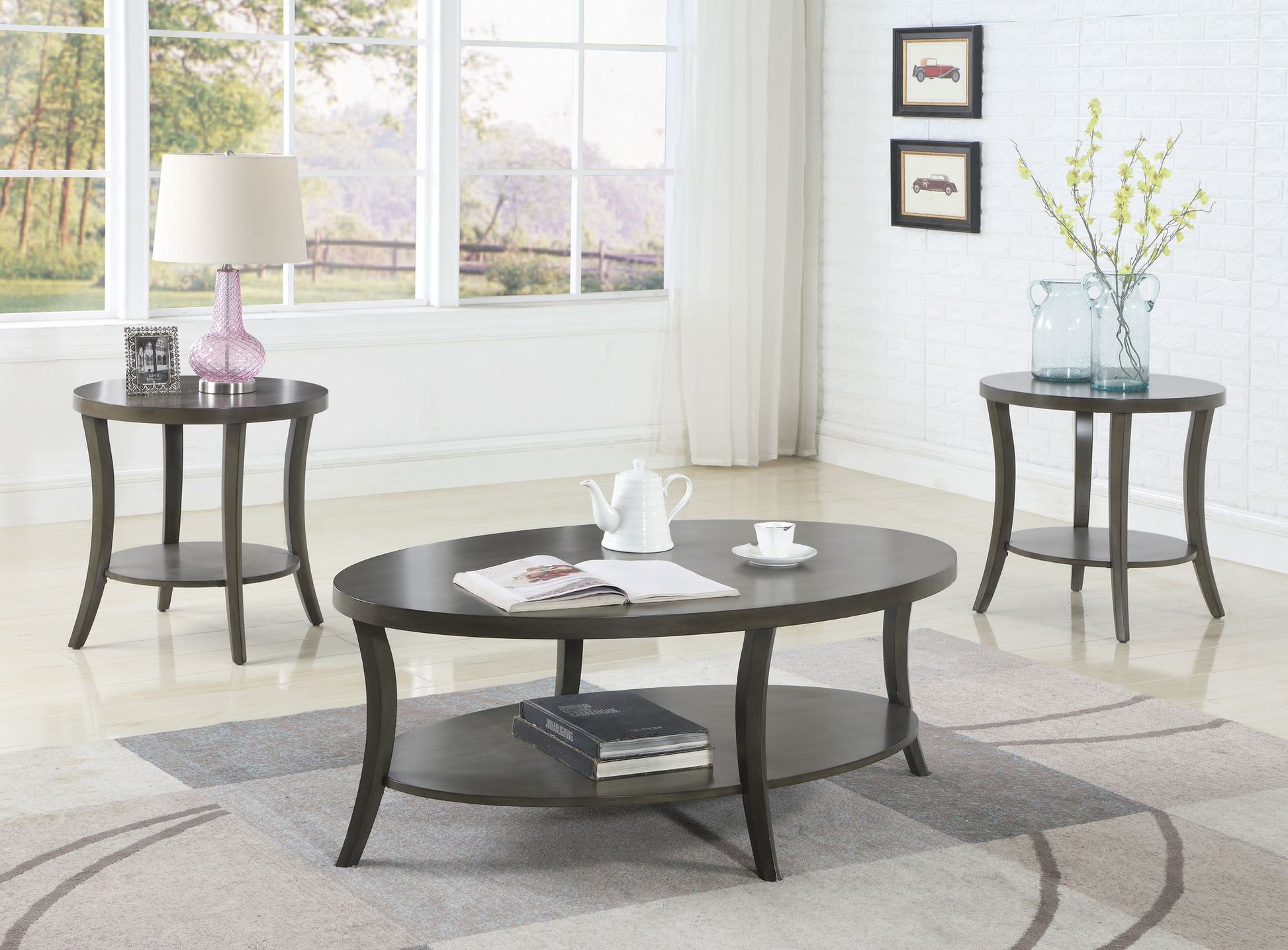 Perth Contemporary Oval Shelf Coffee Table Set, Gray image 1