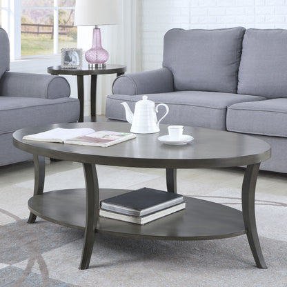 Perth Contemporary Oval Shelf Coffee Table Set, Gray image 3