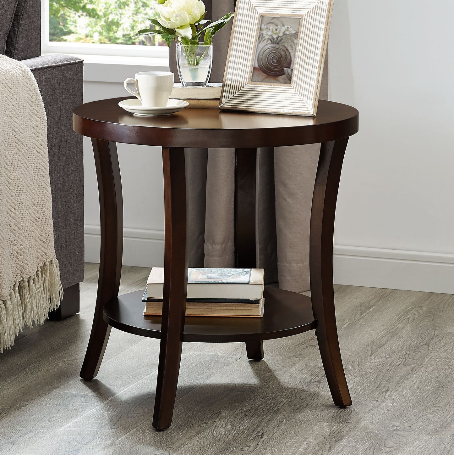 Perth Contemporary Oval Shelf End Table, Espresso image 2