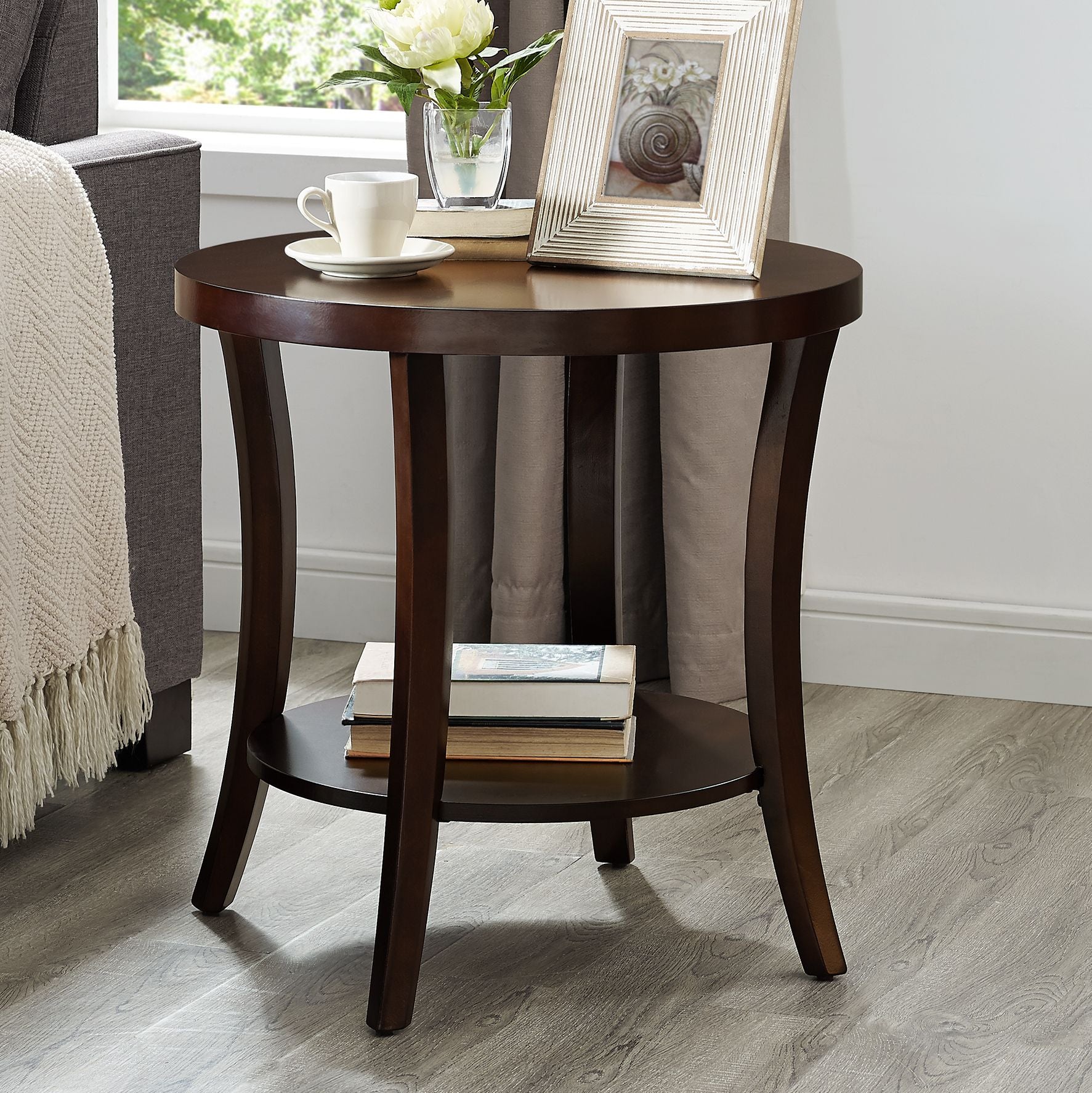 Perth Contemporary Oval Shelf End Table, Espresso image 2