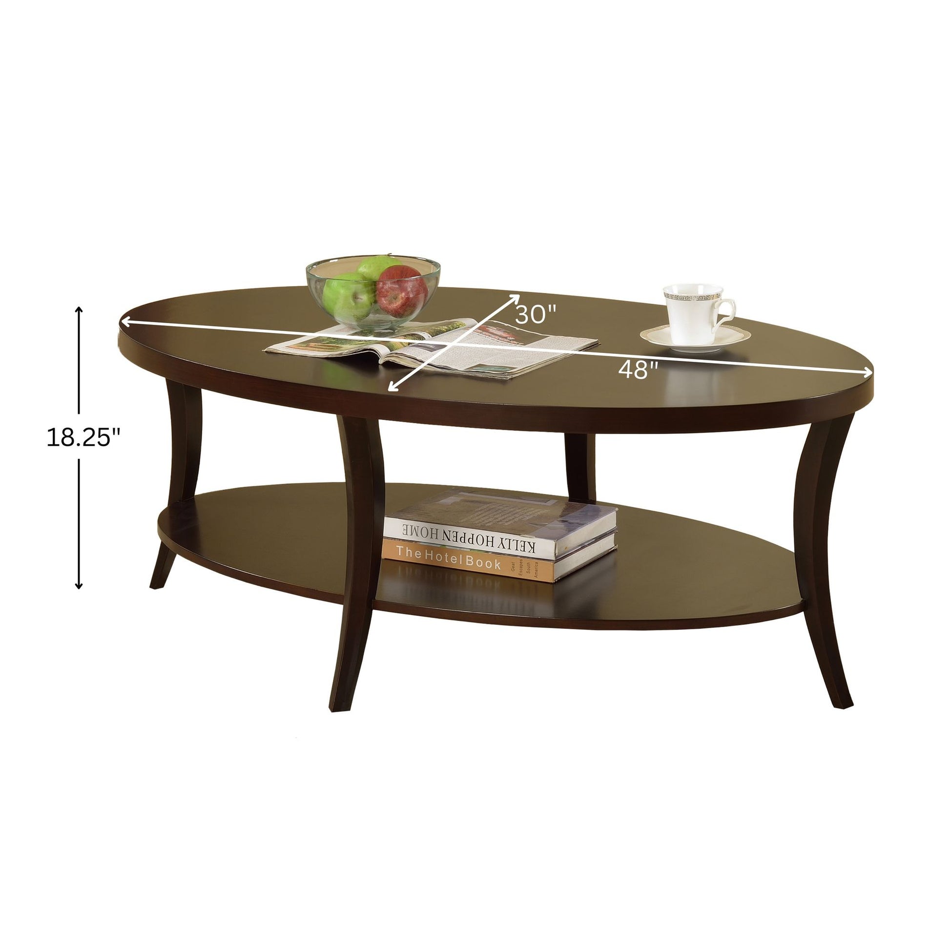 Perth Espresso Oval Coffee Table with Shelf image 6