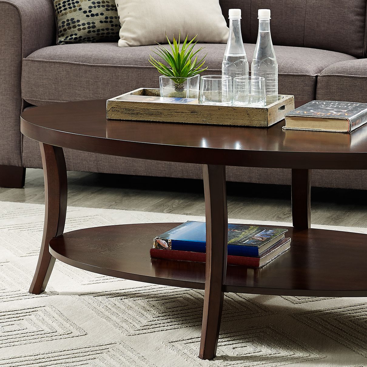 Perth Espresso Oval Coffee Table with Shelf image 2