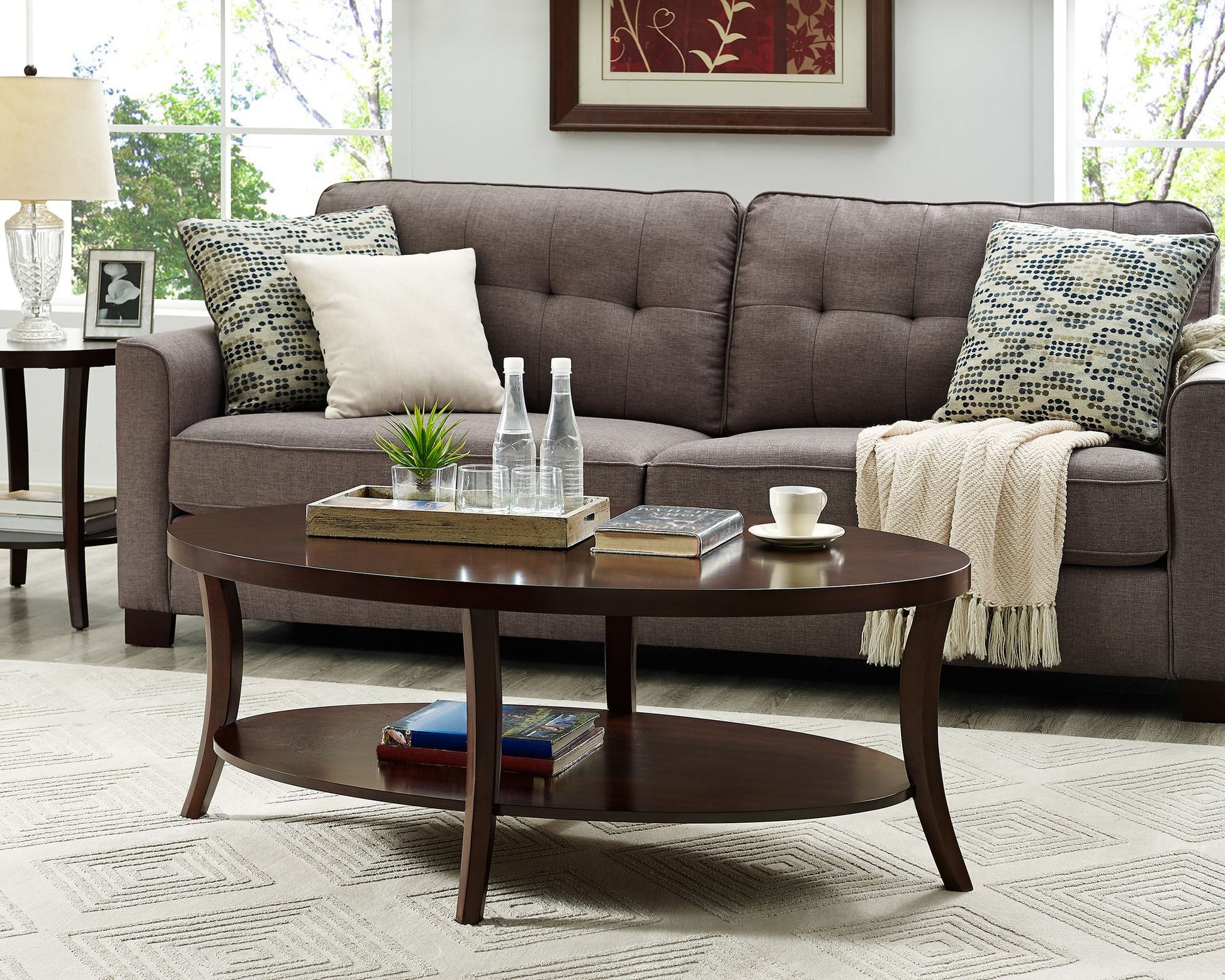 Perth Espresso Oval Coffee Table with Shelf image 1