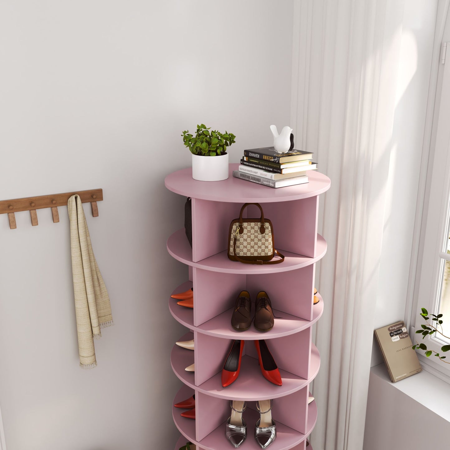 Pink 360 Rotating shoe cabinet 6 layers image 3