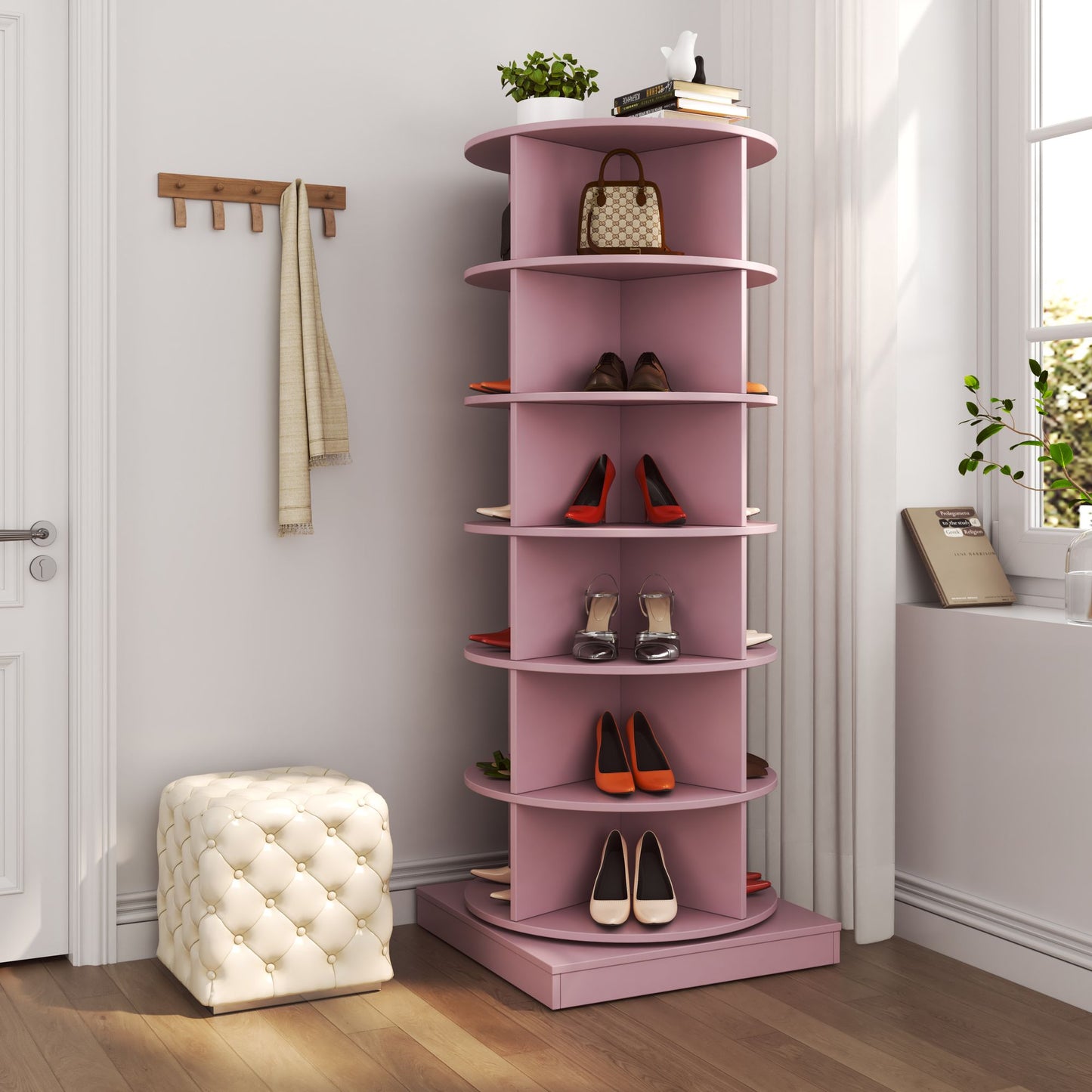 Pink 360 Rotating shoe cabinet 6 layers image 2
