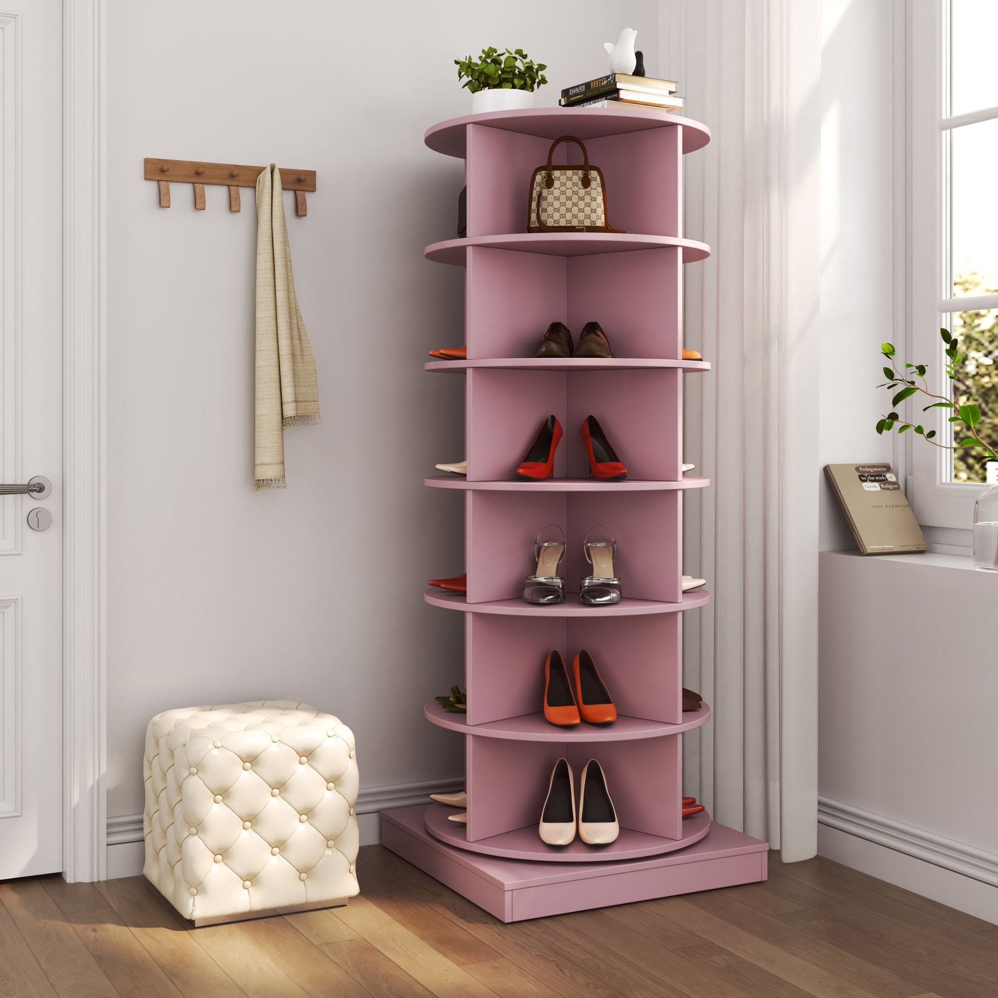 Pink 360 Rotating shoe cabinet 6 layers image 2