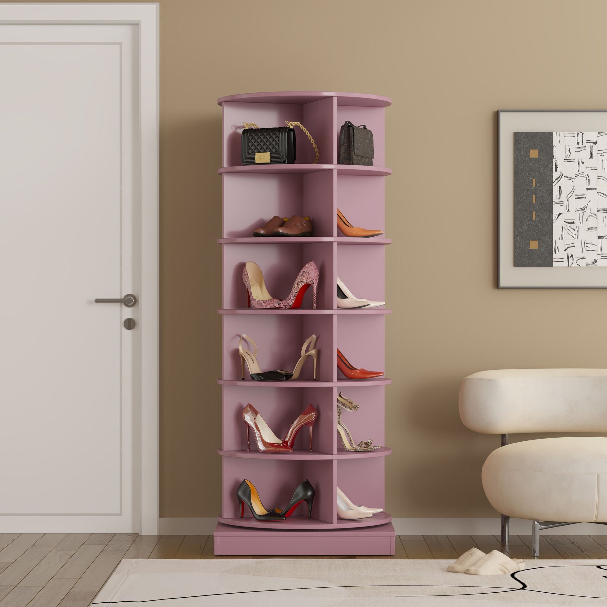 Pink 360 Rotating shoe cabinet 6 layers image 1