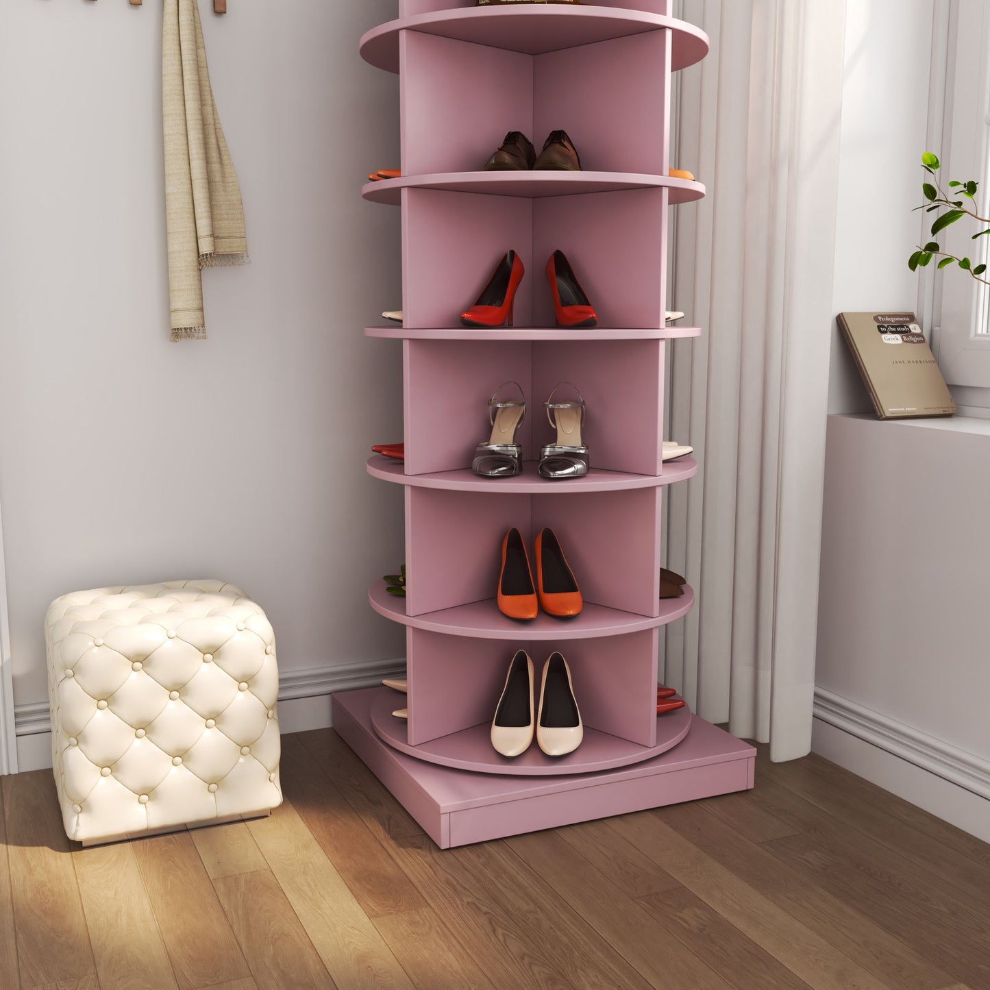 Pink 360 Rotating shoe cabinet 6 layers image 4