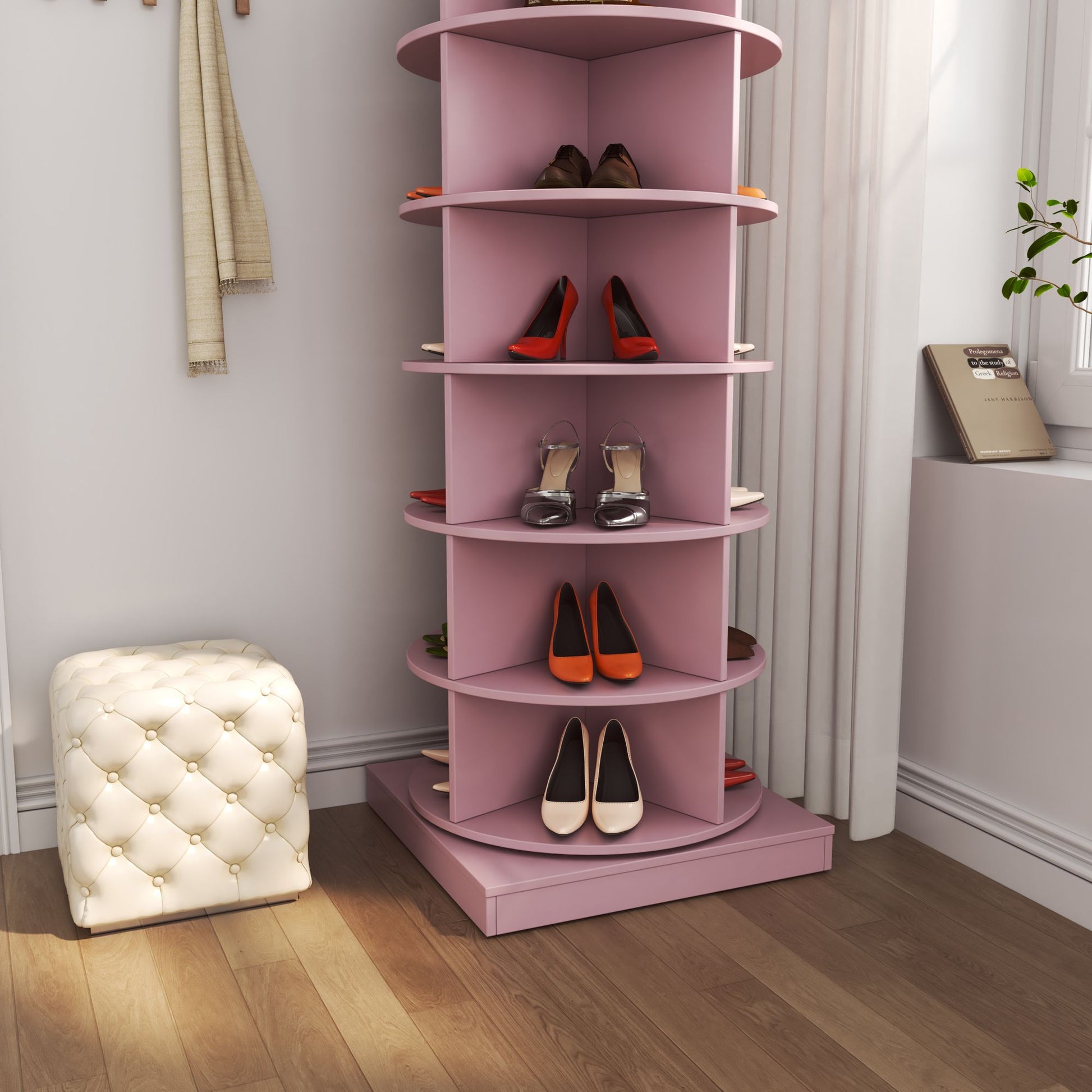 Pink 360 Rotating shoe cabinet 6 layers image 4