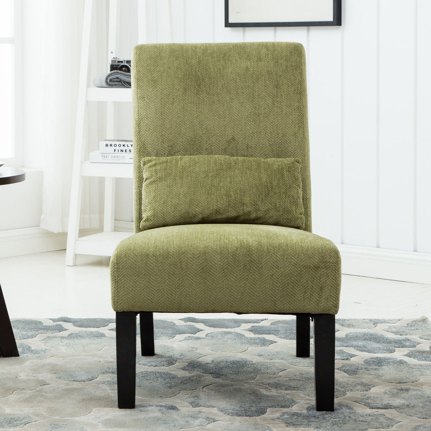 Pisano Contemporary Chenille Fabric Armless Accent Chair with Pillow, Green image 2