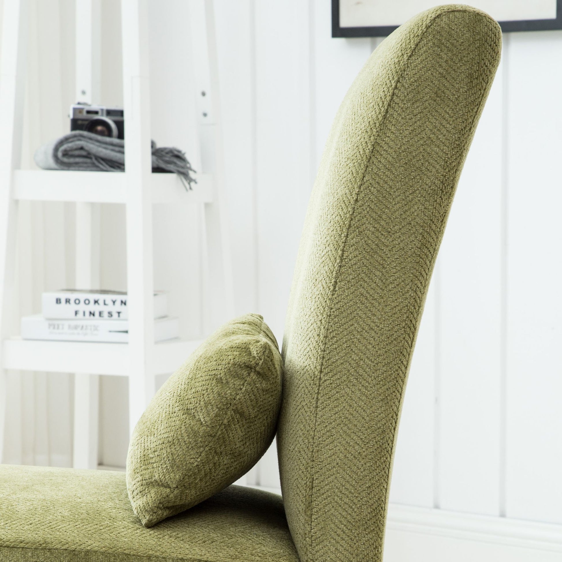 Pisano Contemporary Chenille Fabric Armless Accent Chair with Pillow, Green image 4