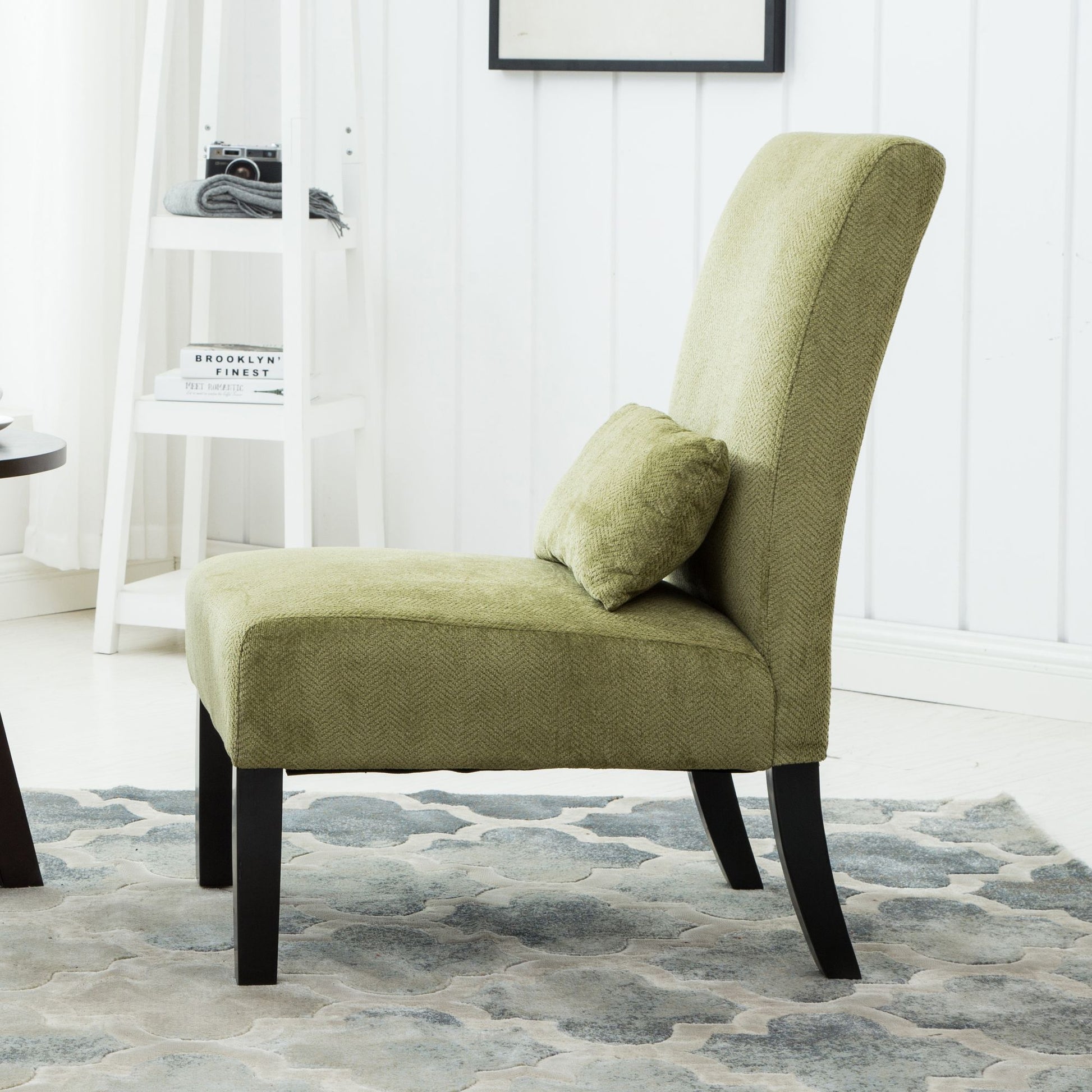 Pisano Contemporary Chenille Fabric Armless Accent Chair with Pillow, Green image 3