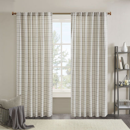 Plaid Rod Pocket and Back Tab Curtain Panel with Fleece Lining Natural 50x95" image 1