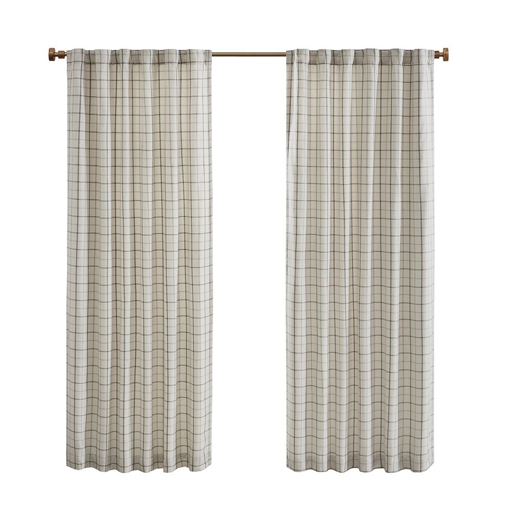 Plaid Rod Pocket and Back Tab Curtain Panel with Fleece Lining Natural 50x95" image 10
