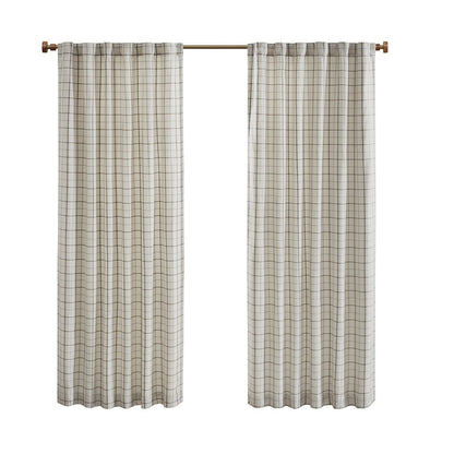 Plaid Rod Pocket and Back Tab Curtain Panel with Fleece Lining Natural 50x95" image 10