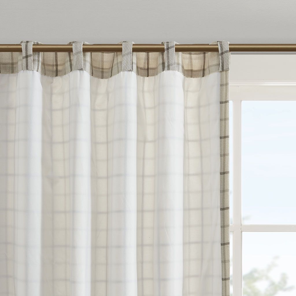 Plaid Rod Pocket and Back Tab Curtain Panel with Fleece Lining Natural 50x95" image 9