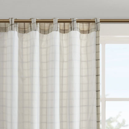 Plaid Rod Pocket and Back Tab Curtain Panel with Fleece Lining Natural 50x95" image 9