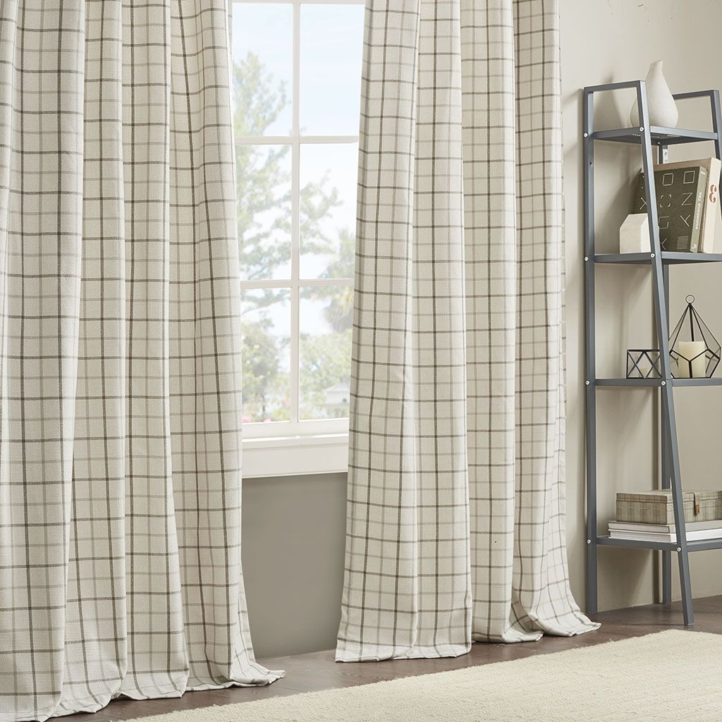 Plaid Rod Pocket and Back Tab Curtain Panel with Fleece Lining Natural 50x95" image 2