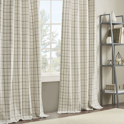 Plaid Rod Pocket and Back Tab Curtain Panel with Fleece Lining Natural 50x95" image 2