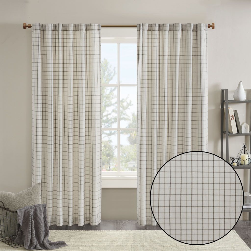 Plaid Rod Pocket and Back Tab Curtain Panel with Fleece Lining Natural 50x95" image 8