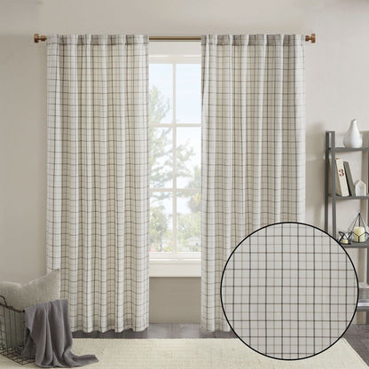 Plaid Rod Pocket and Back Tab Curtain Panel with Fleece Lining Natural 50x95" image 8