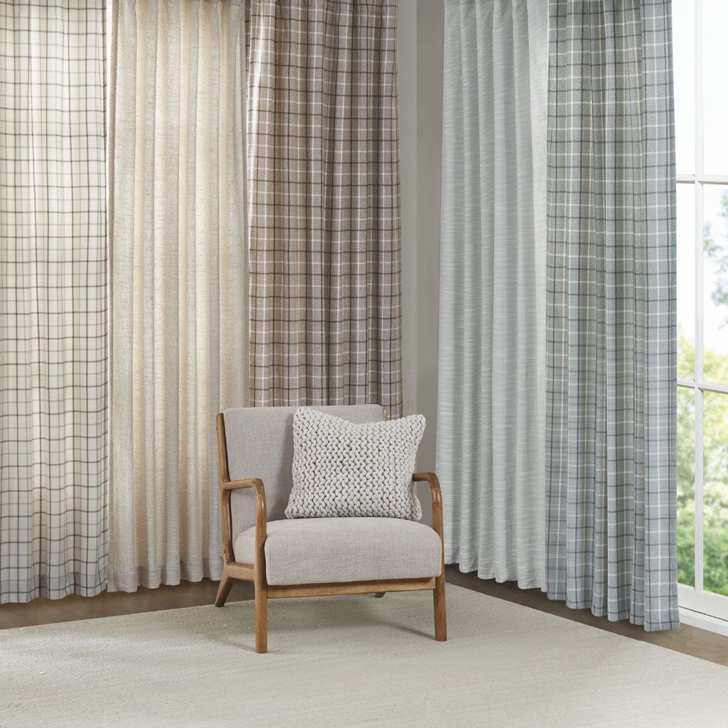 Plaid Rod Pocket and Back Tab Curtain Panel with Fleece Lining Natural 50x95" image 5