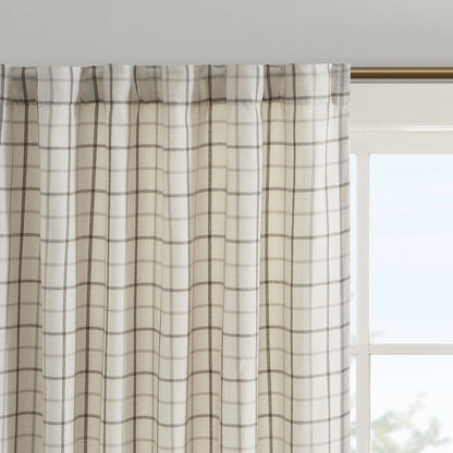 Plaid Rod Pocket and Back Tab Curtain Panel with Fleece Lining Natural 50x95" image 6