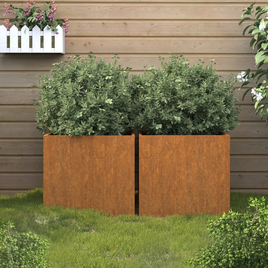 Corten steel planter set of 2 - front view
