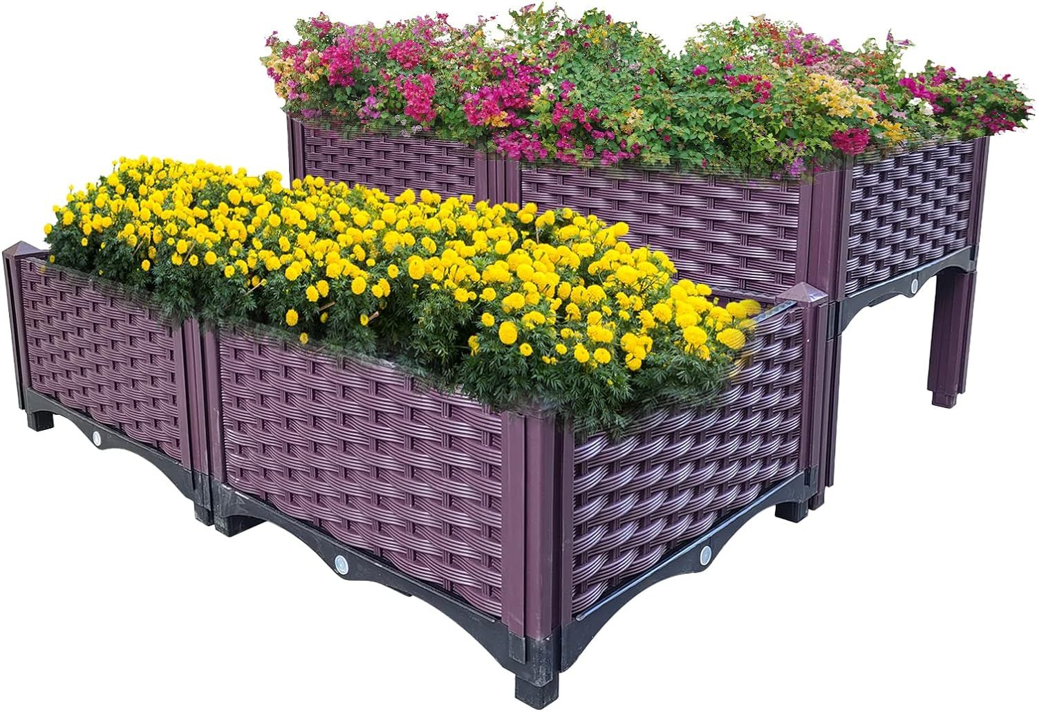 Plastic Raised Garden Bed 4 Piece Planter Grow Boxes Planter Care Box Kit for Outdoor Indoor Plants Elevated Garden Boxe image 1