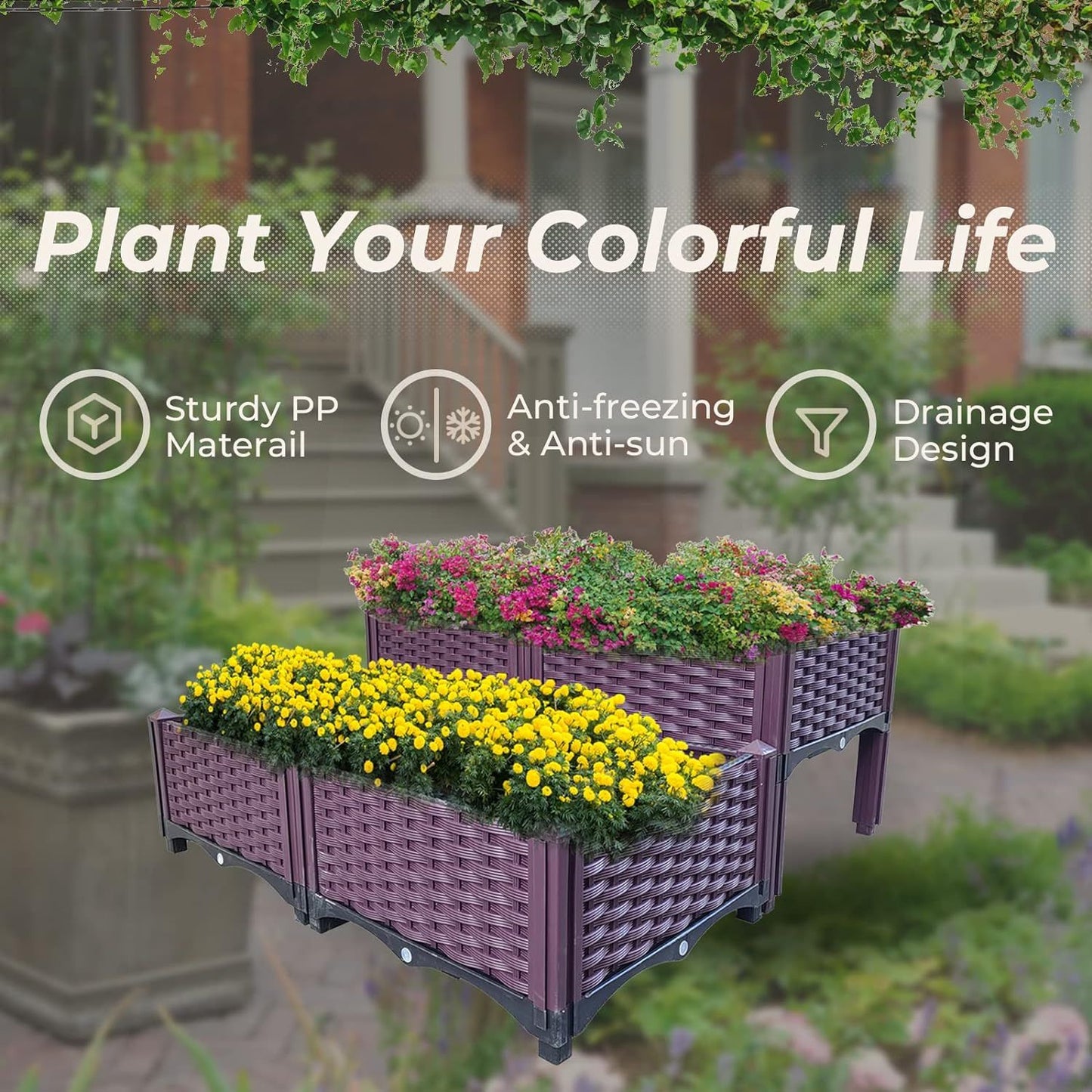 Plastic Raised Garden Bed 4 Piece Planter Grow Boxes Planter Care Box Kit for Outdoor Indoor Plants Elevated Garden Boxe image 4