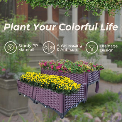 Plastic Raised Garden Bed 4 Piece Planter Grow Boxes Planter Care Box Kit for Outdoor Indoor Plants Elevated Garden Boxe image 4