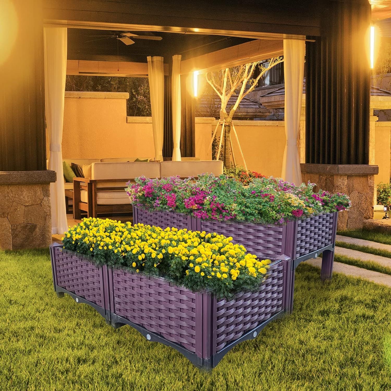 Plastic Raised Garden Bed 4 Piece Planter Grow Boxes Planter Care Box Kit for Outdoor Indoor Plants Elevated Garden Boxe image 8
