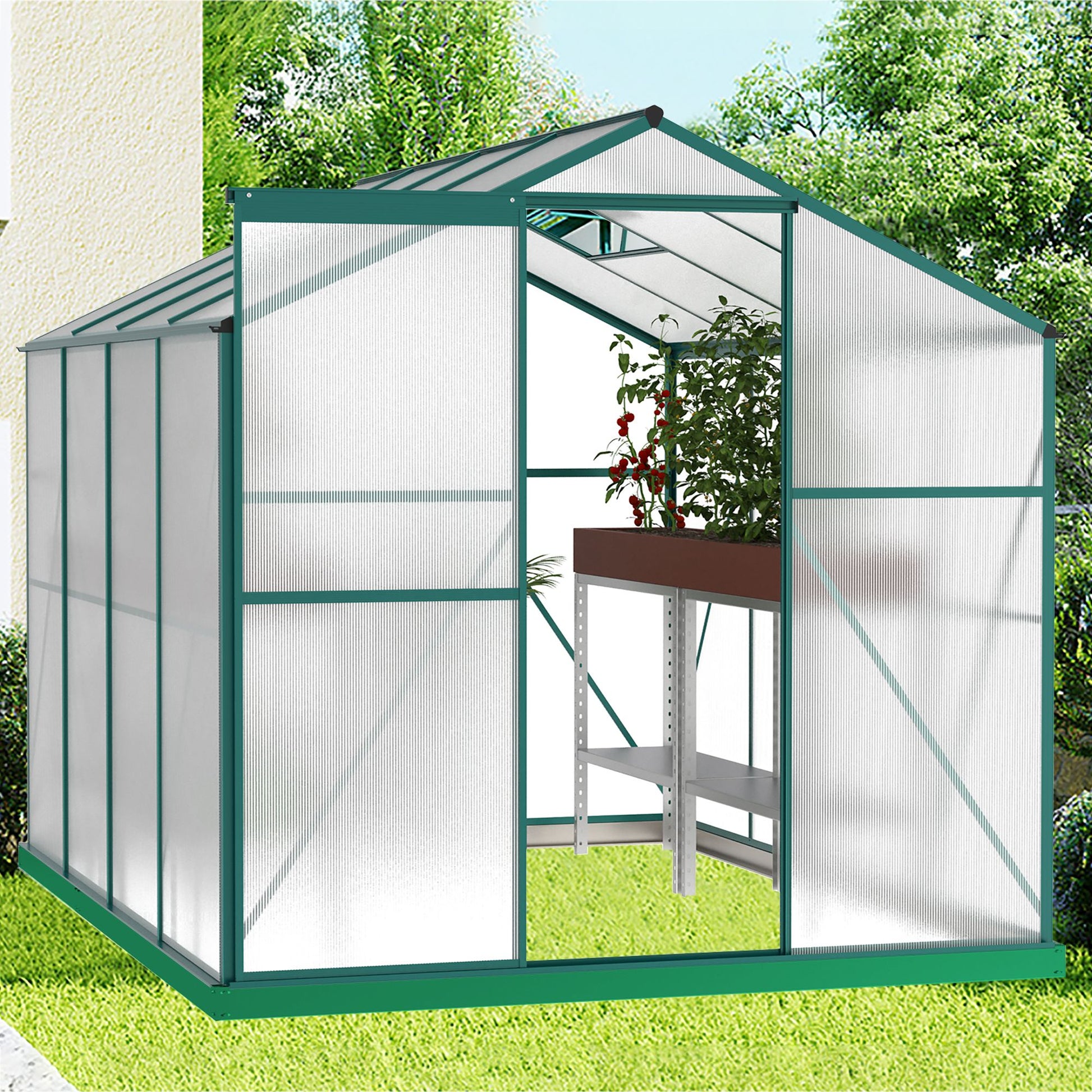 Polycarbonate Greenhouse,6'x 8' Heavy Duty Walk-in Plant Garden Greenhouse for Backyard/Outdoor image 9