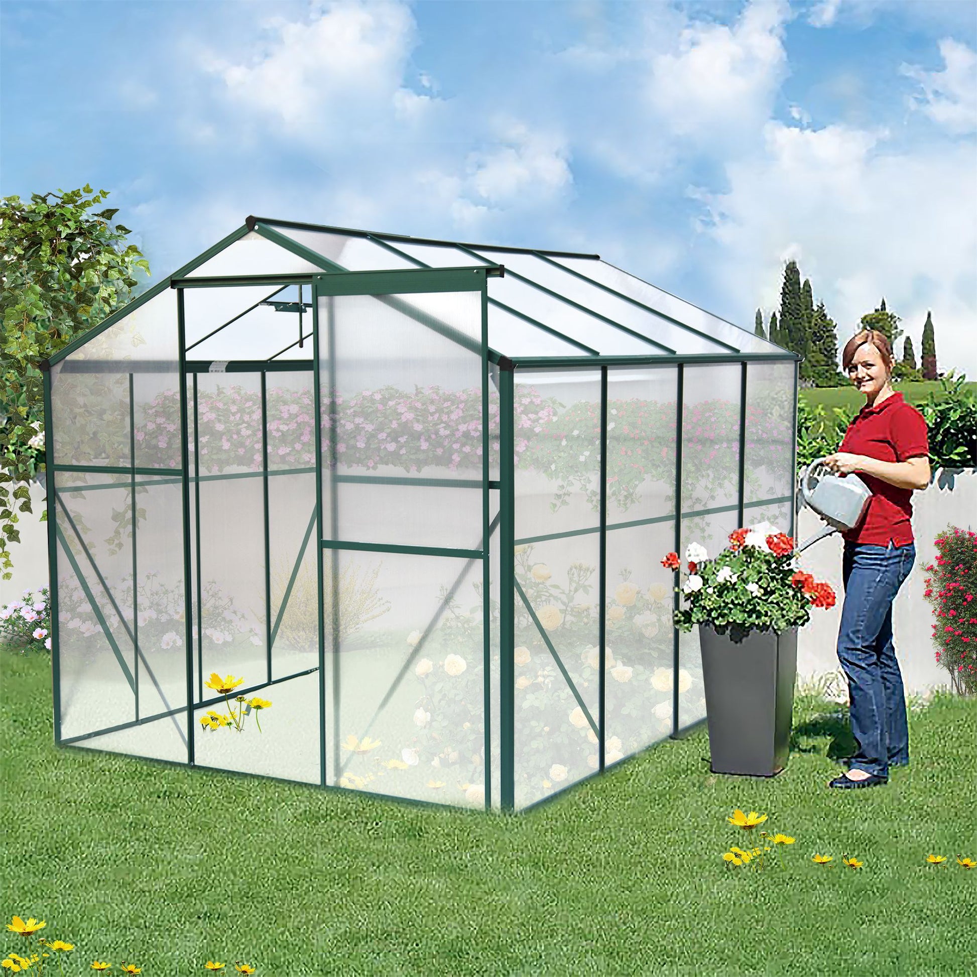 Polycarbonate Greenhouse,6'x 8' Heavy Duty Walk-in Plant Garden Greenhouse for Backyard/Outdoor image 10
