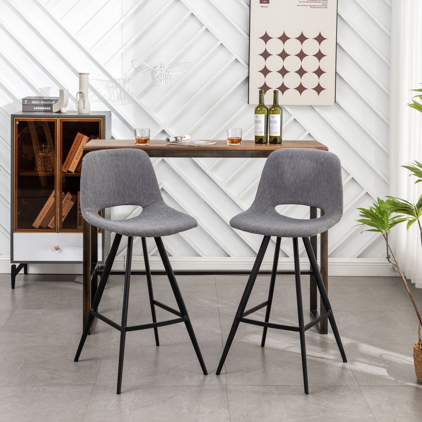 Porth Fabric Kitchen 28.25" Counter Height Stools, Set of 2, Gray image 5