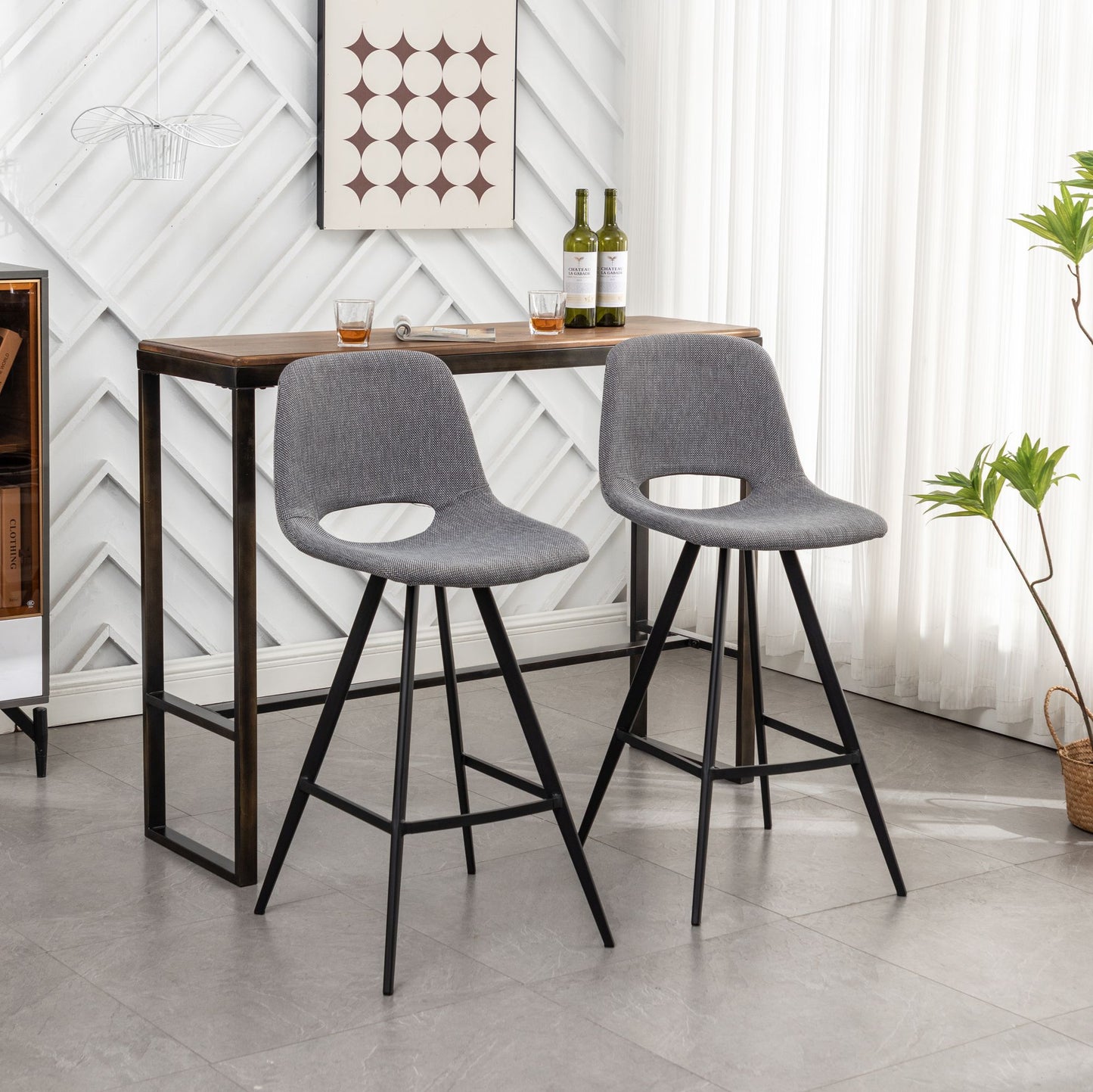 Porth Fabric Kitchen 28.25" Counter Height Stools, Set of 2, Gray image 2