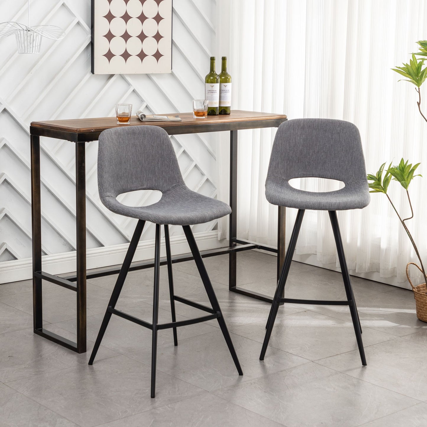 Porth Fabric Kitchen 28.25" Counter Height Stools, Set of 2, Gray image 1