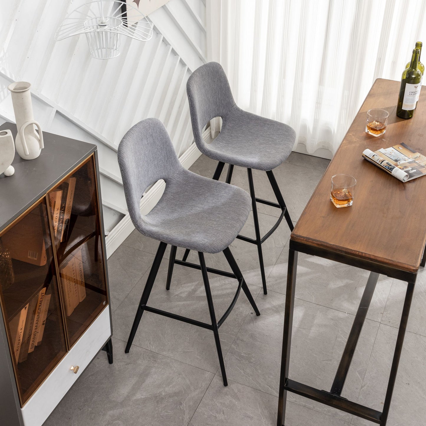 Porth Fabric Kitchen 28.25" Counter Height Stools, Set of 2, Gray image 13
