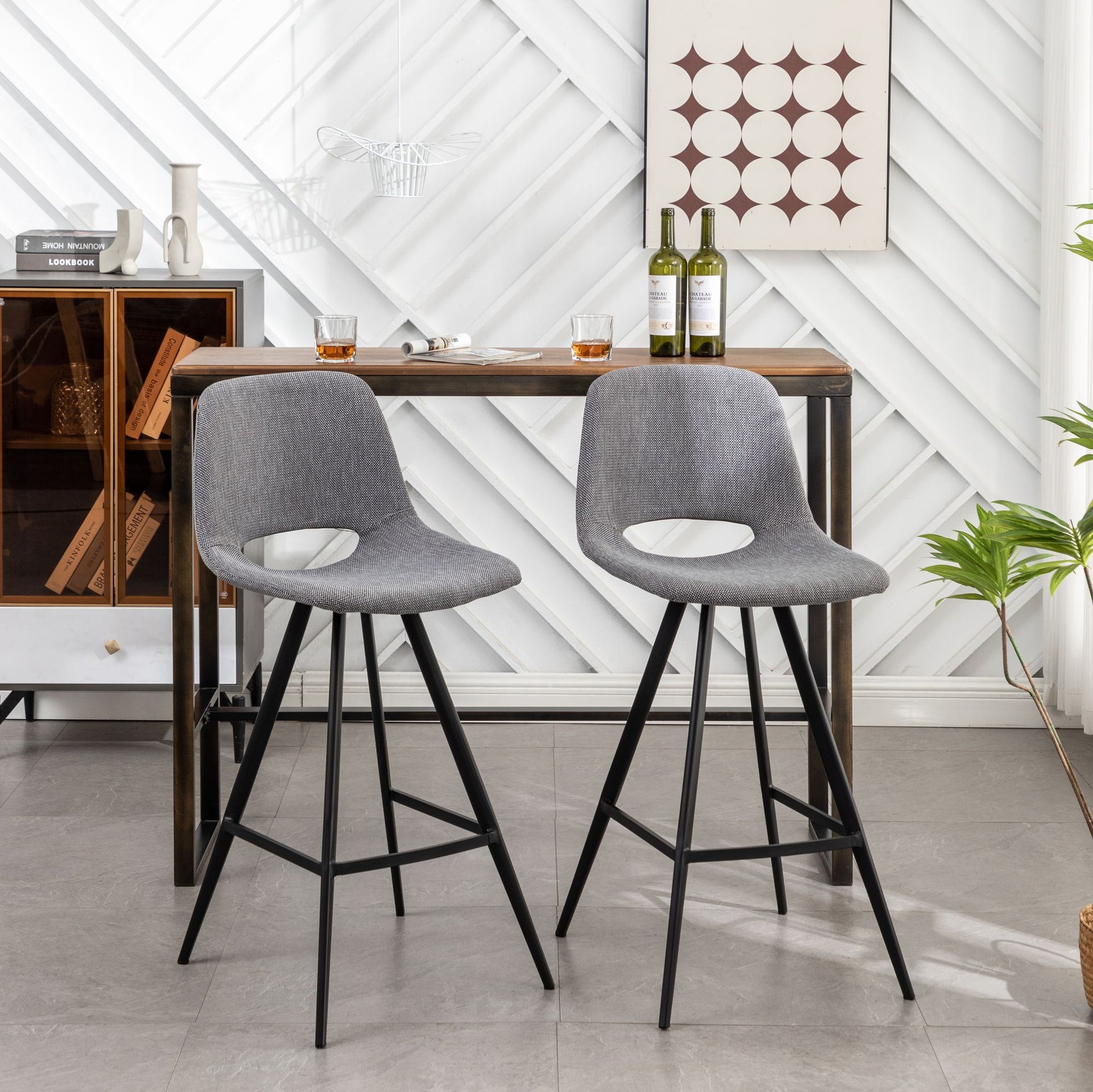Porth Fabric Kitchen 28.25" Counter Height Stools, Set of 2, Gray image 4